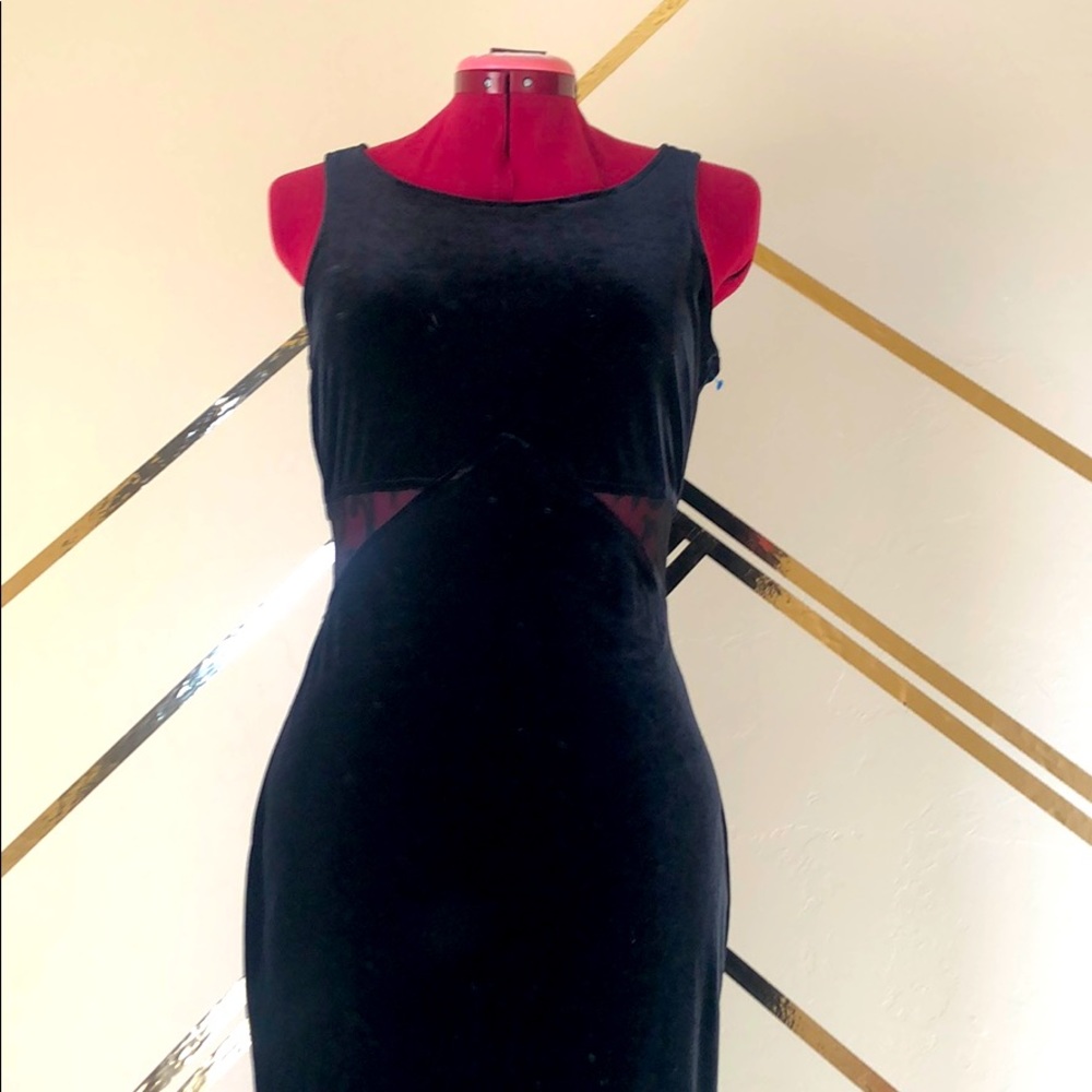 Black velvet sexy bodycon dress lace detail
